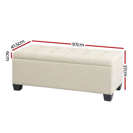 Storage Ottoman Blanket Box 97cm Linen Beige Furniture Kings Warehouse