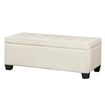 Storage Ottoman Blanket Box 97cm Linen Beige Furniture Kings Warehouse