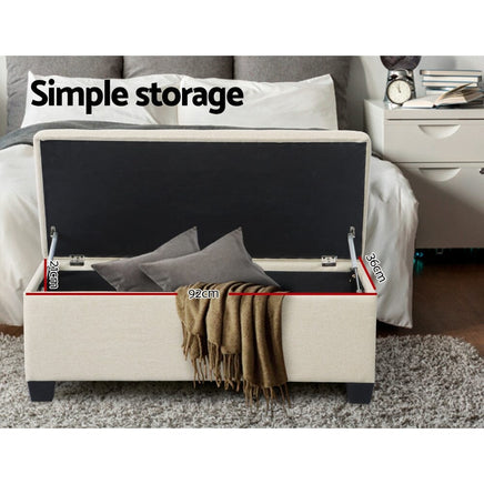 Storage Ottoman Blanket Box 97cm Linen Beige Furniture Kings Warehouse