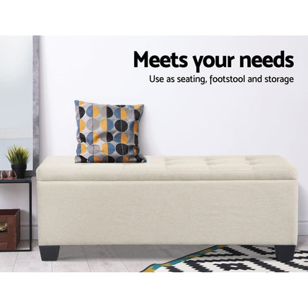 Storage Ottoman Blanket Box 97cm Linen Beige Furniture Kings Warehouse