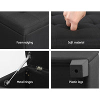 Storage Ottoman Blanket Box 97cm Linen Black Furniture Kings Warehouse