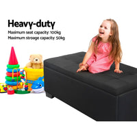 Storage Ottoman Blanket Box 97cm Linen Black Furniture Kings Warehouse