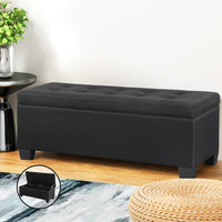 Storage Ottoman Blanket Box 97cm Linen Black Furniture Kings Warehouse