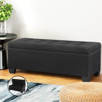 Storage Ottoman Blanket Box 97cm Linen Black Furniture Kings Warehouse