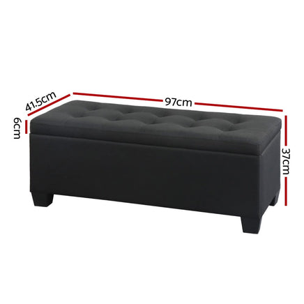 Storage Ottoman Blanket Box 97cm Linen Black Furniture Kings Warehouse