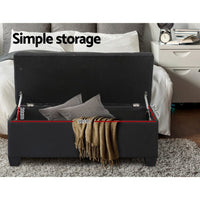 Storage Ottoman Blanket Box 97cm Linen Black Furniture Kings Warehouse