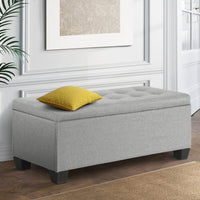 Storage Ottoman Blanket Box 97cm Linen Light Grey Furniture Kings Warehouse