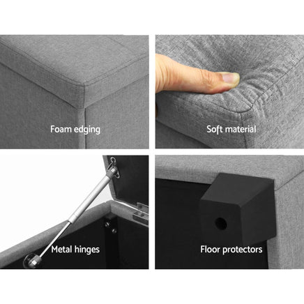 Storage Ottoman Blanket Box 97cm Linen Light Grey Furniture Kings Warehouse