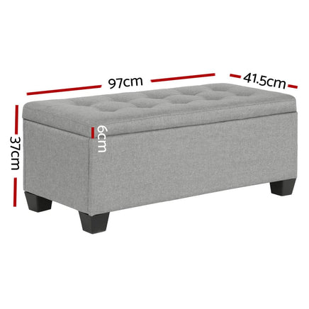Storage Ottoman Blanket Box 97cm Linen Light Grey Furniture Kings Warehouse