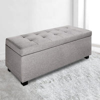 Storage Ottoman Blanket Box 97cm Linen Light Grey Furniture Kings Warehouse