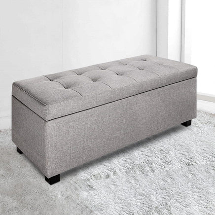 Storage Ottoman Blanket Box 97cm Linen Light Grey Furniture Kings Warehouse