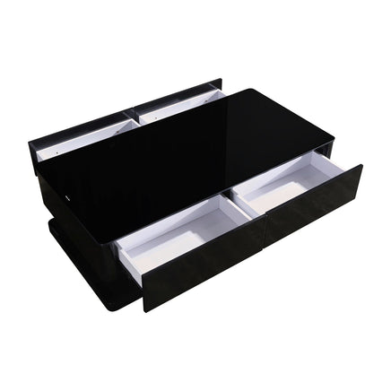 Stylish Coffee Table High Gloss Finish in Shiny Black Colour with 4 Drawers Storage Furniture Kings Warehouse