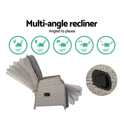 Sun lounge Setting Recliner Chair Outdoor Furniture Patio Wicker Sofa Kings Warehouse