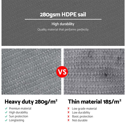 Sun Shade Sail Shadecloth Outdoor 280gsm 5x5x5m Aussie Backyard Blitz Kings Warehouse