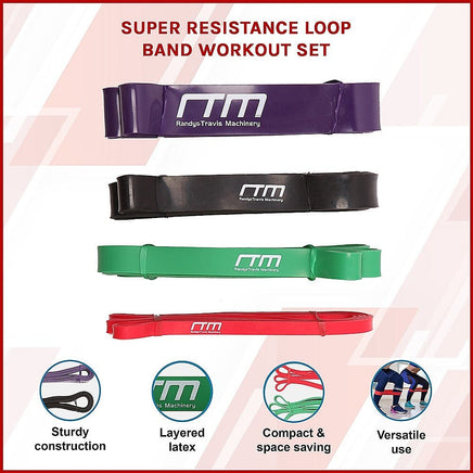 Super Resistance Loop Band Workout Set Sports & Fitness Kings Warehouse