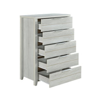 Tallboy with 5 Storage Drawers Natural Wood like MDF in White Ash Colour Furniture Kings Warehouse
