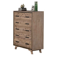 Tallboy with 5 Storage Drawers Solid Acacia Wooden Frame in Silver Brush Colour Furniture Kings Warehouse