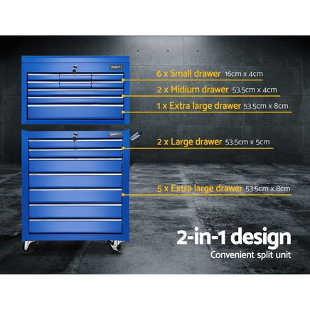 Tool Chest and Trolley Box Cabinet 16 Drawers Cart Garage Storage Blue The Ultimate Christmas Gift Guide Kings Warehouse