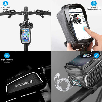 Top Tube Bike Bag With Phone Case Holder Plastic Cover for MTB Mountain Road Commuter Ebike Tourer or Scooter Rockbros Kings Warehouse