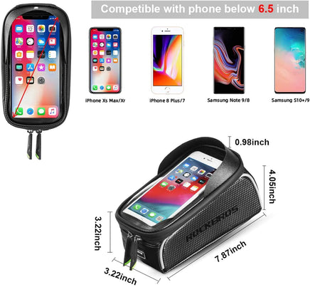 Top Tube Bike Bag With Phone Case Holder Plastic Cover for MTB Mountain Road Commuter Ebike Tourer or Scooter Rockbros Kings Warehouse