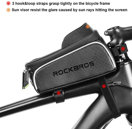 Top Tube Bike Bag With Phone Case Holder Plastic Cover for MTB Mountain Road Commuter Ebike Tourer or Scooter Rockbros Kings Warehouse