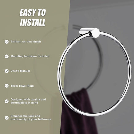Towel Ring Rail Grade 304 Stainless Steel 18cm Home & Garden Kings Warehouse