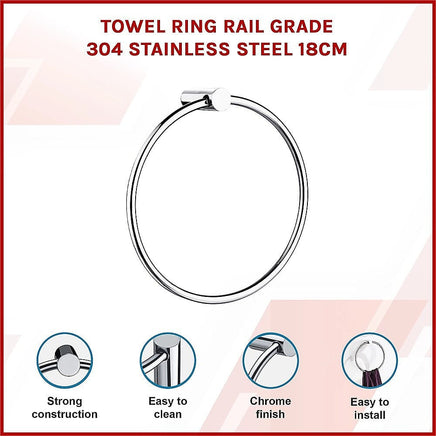 Towel Ring Rail Grade 304 Stainless Steel 18cm Home & Garden Kings Warehouse
