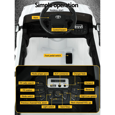 Toyota Ride On Car Kids Electric Toy Cars Tacoma Off Road Jeep 12V Battery White Big Baby Bazaar Kings Warehouse