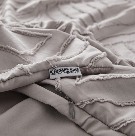 Tufted ultra soft microfiber quilt cover set-double beige Home & Garden Kings Warehouse