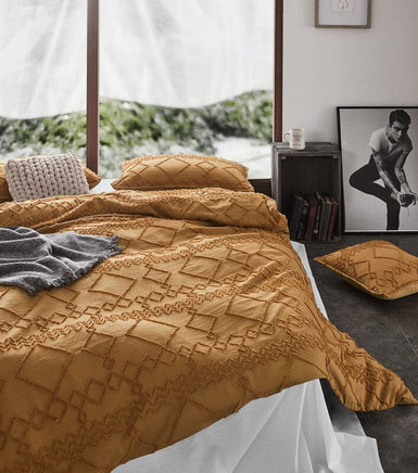 Tufted ultra soft microfiber quilt cover set-double caramel Home & Garden Kings Warehouse