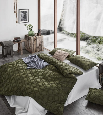 Tufted ultra soft microfiber quilt cover set-double khaiki green Home & Garden Kings Warehouse