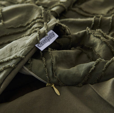 Tufted ultra soft microfiber quilt cover set-queen khaiki green Home & Garden Kings Warehouse