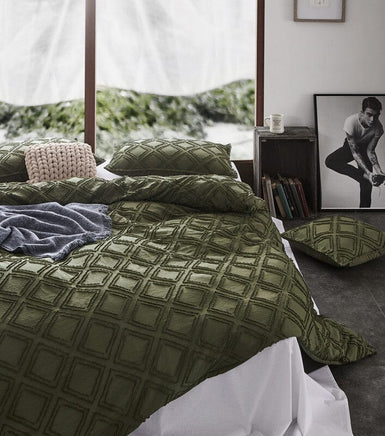 Tufted ultra soft microfiber quilt cover set-super king khaiki green Home & Garden Kings Warehouse