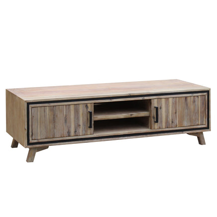 TV Cabinet with 2 Storage Drawers Cabinet Solid Acacia Wooden Entertainment Unit in Sliver Bruch Colour Furniture Kings Warehouse