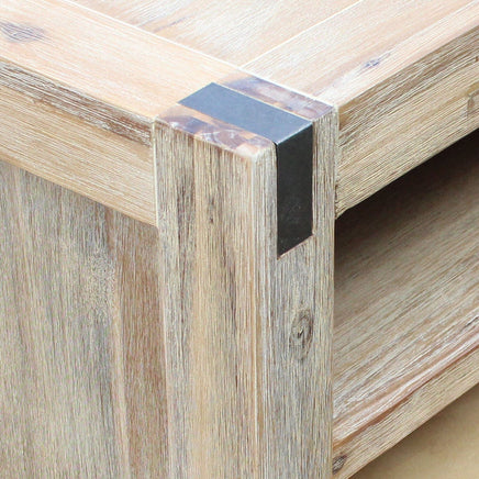 TV Cabinet with 3 Storage Drawers with Shelf Solid Acacia Wooden Frame Entertainment Unit in Oak Colour Furniture Kings Warehouse