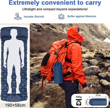 Ultralight Inflatable Camping Sleeping Pad with Pillow for Travelling and Hiking Kings Warehouse
