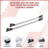 Universal Car Top Roof Rail Rack Cross Bar Aluminium Lockable 1350MM Outdoor Recreation Kings Warehouse