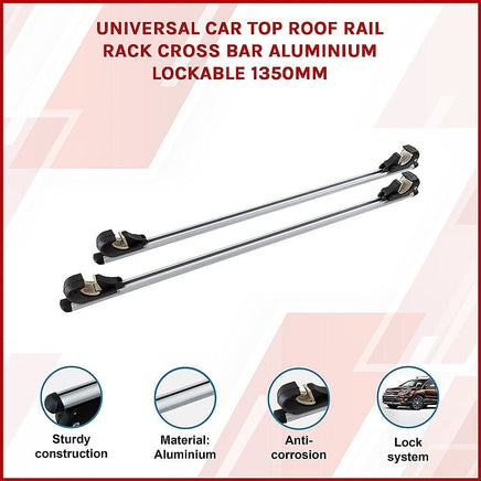 Universal Car Top Roof Rail Rack Cross Bar Aluminium Lockable 1350MM Outdoor Recreation Kings Warehouse