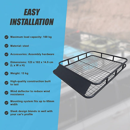 Universal Roof Rack Basket - Car Luggage Carrier Steel Cage Vehicle Cargo Outdoor Recreation Kings Warehouse
