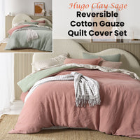 Vintage Design Homewares Hugo Reversible Clay Sage Cotton Gauze Quilt Cover Set King Home & Garden Kings Warehouse