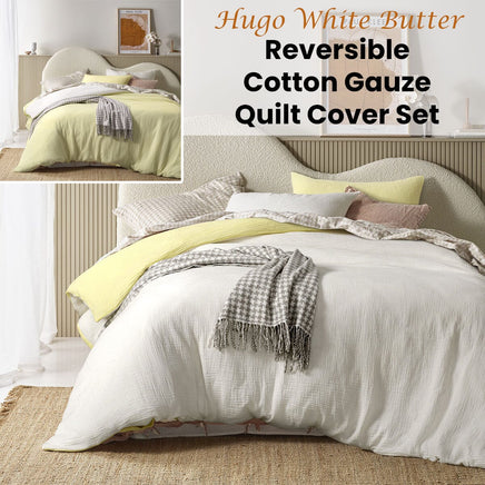 Vintage Design Homewares Hugo Reversible White Butter Cotton Gauze Quilt Cover Set Super King Home & Garden Kings Warehouse