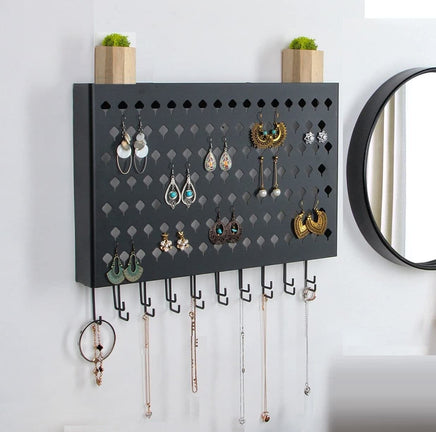 Wall Mount Earring Jewelry Hanger Organizer Holder with 109 Holes and 19 Hooks (Black) Kings Warehouse