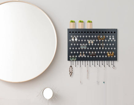 Wall Mount Earring Jewelry Hanger Organizer Holder with 109 Holes and 19 Hooks (Black) Kings Warehouse