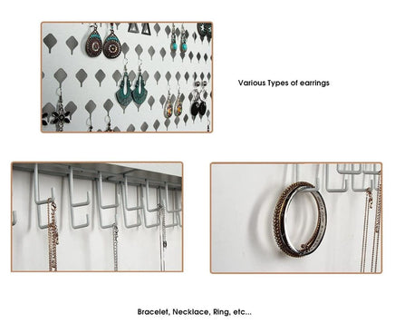 Wall Mount Earring Jewelry Hanger Organizer Holder with 109 Holes and 19 Hooks (White) Kings Warehouse