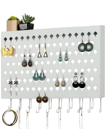 Wall Mount Earring Jewelry Hanger Organizer Holder with 109 Holes and 19 Hooks (White) Kings Warehouse