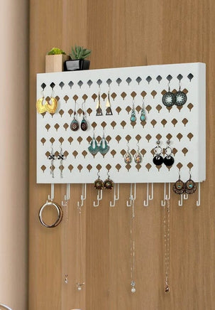 Wall Mount Earring Jewelry Hanger Organizer Holder with 109 Holes and 19 Hooks (White) Kings Warehouse