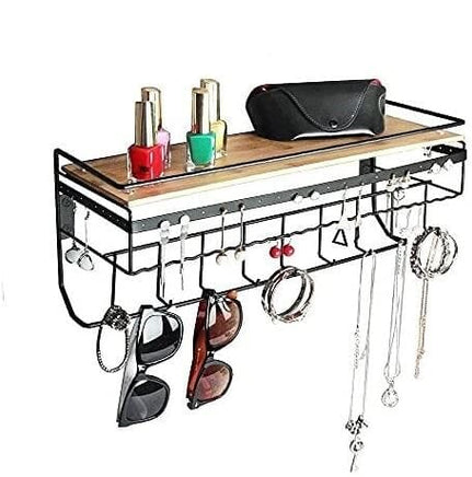 Wall Mount Hanging Jewelry Organizer with 9 Hooks (Black Metal) living room Kings Warehouse
