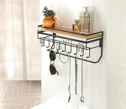 Wall Mount Hanging Jewelry Organizer with 9 Hooks (Black Metal) living room Kings Warehouse