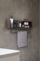 Wall Mount Rustic Wood & Black Metal Bathroom Shelf with Towel Bar Kings Warehouse 