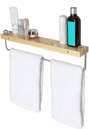 Wall Mount Solid Wood Shelf with Towel Rack Bar Holder Bathroom Organizer Hanger Kings Warehouse